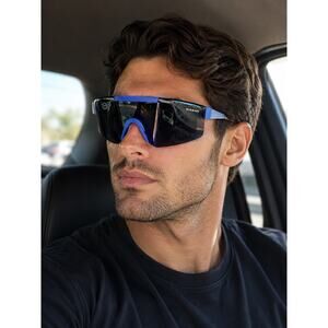 Nissan Promo Blue Shield Sunglasses Mirrored Wrap Sport Racing New
